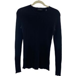 Christopher Fischer Women’s S Scalloped Hem 100% Cashmere Pullover Sweater Black